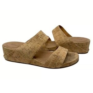 Gentle Souls Two Strap Cork Wedge Sandals Leather Lined Natural Size 6.5 M NIB